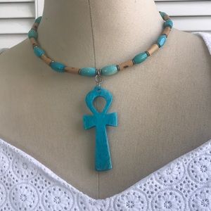 Bamboo and Turquoise Ankh Necklace.